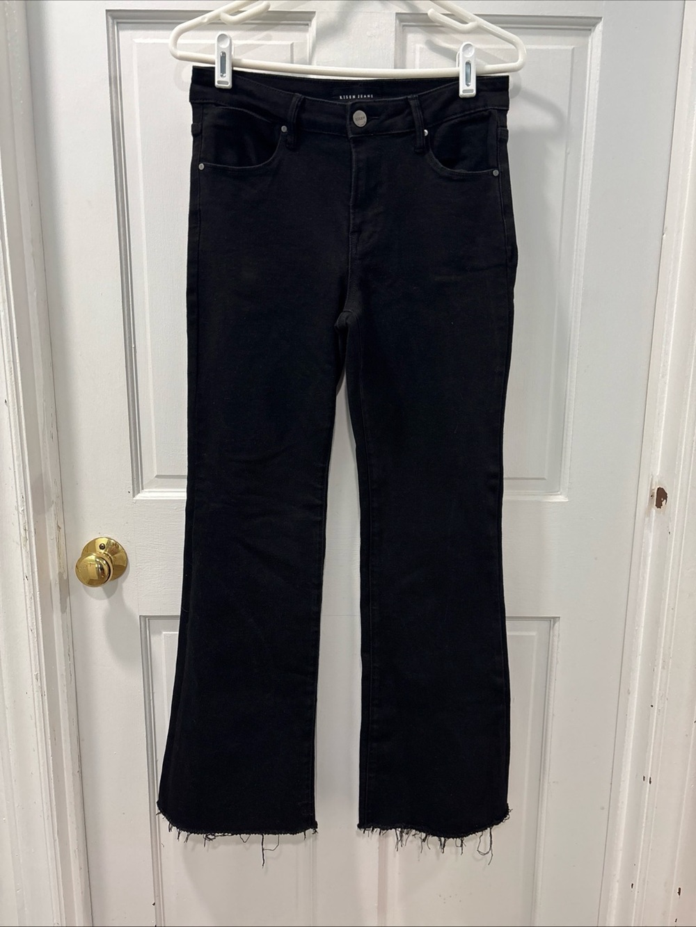 Risen Jeans Women’s Bootcut Flare Jeans Size 7/28 Raw Hem Black Stretch NWOT